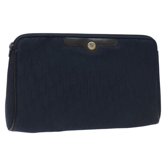 DIOR Trotter Canvas Clutch Bag Navy Gold - Picture 1 of 16